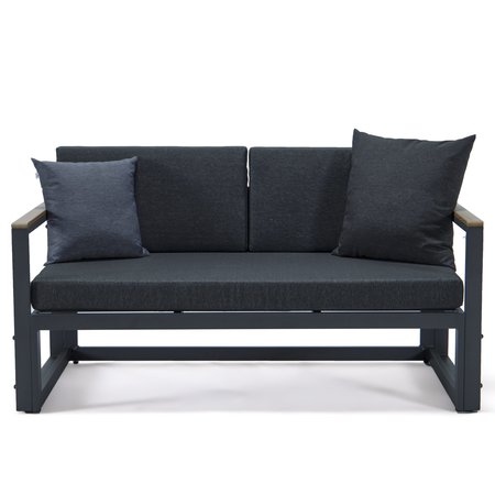 Leisuremod Chelsea Black Sectional With Adjustable Headrest & Coffee Table With Black Two Tone Cushions CSLBL-80BL-BU